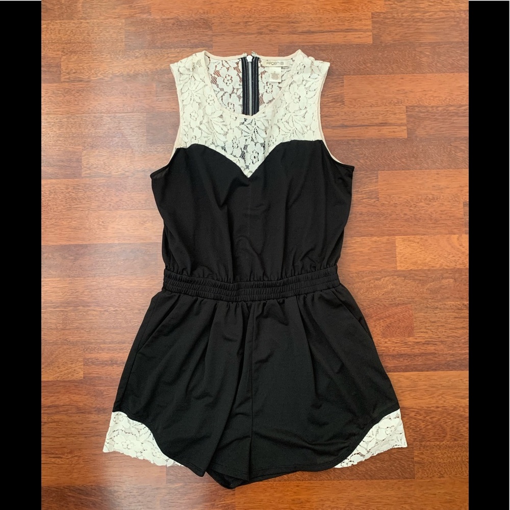 Black and cream lace one-piece romper